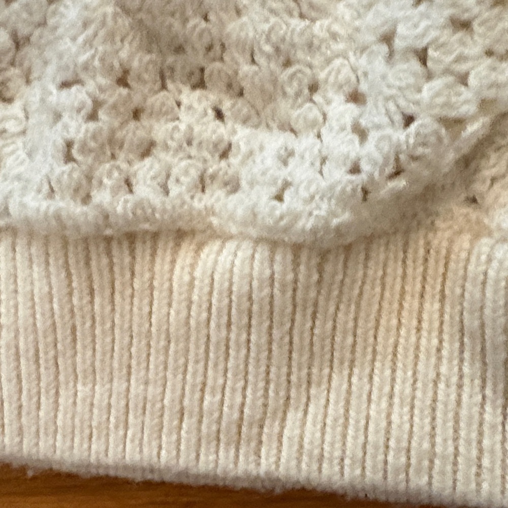 & Other Stories Cream Crochet Crewneck Sweater with Puff Shoulders - Picture 5 of 12